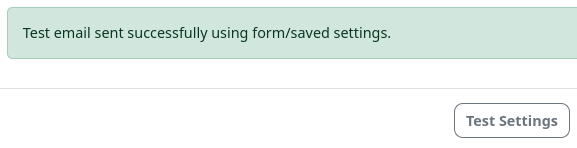 Feedback message after clicking Test Settings button in email settings modal