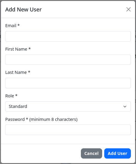 Add New User modal window