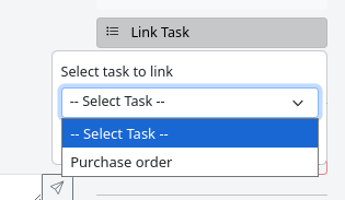 Dropdown menu for linking tasks to cards and the resulting list of linked tasks in the card modal sidebar