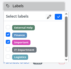 Dropdown menu for selecting card labels with color swatches