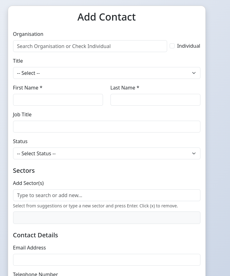 PracticalCRM Add Contact form