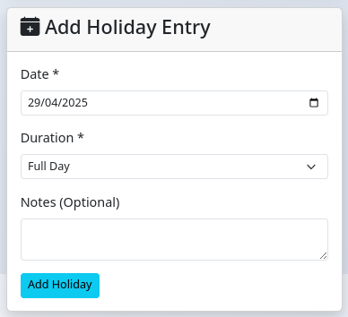 Form for adding a new holiday entry
