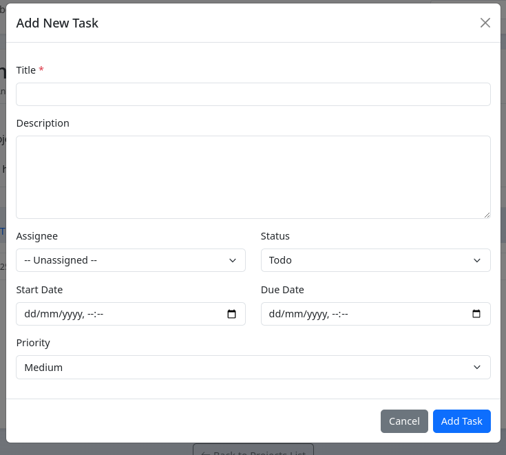 Add New Task modal window