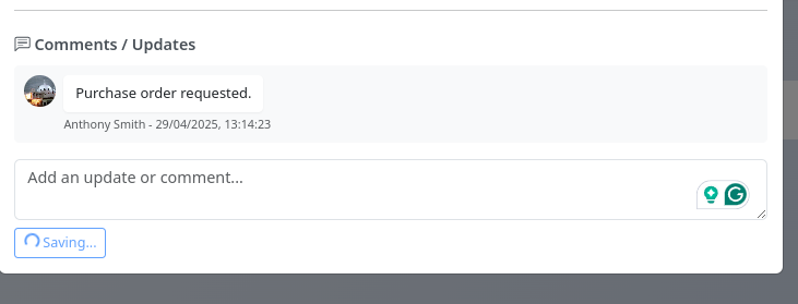 Comments section within the Edit Task modal