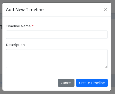 Add New Timeline modal window