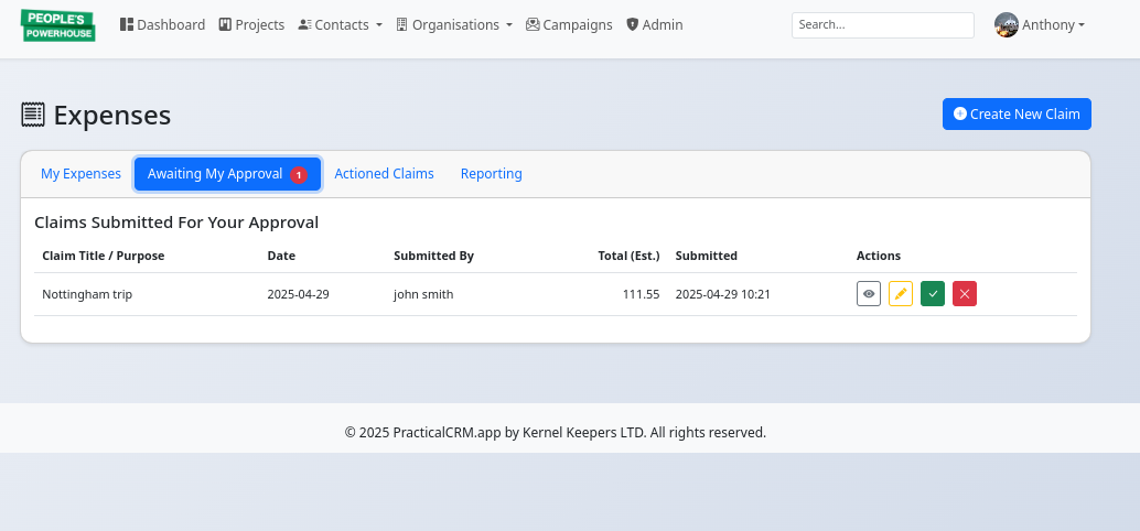 Expense tracking list