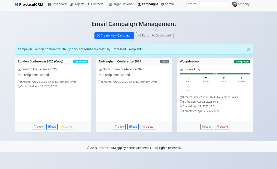 PracticalCRM Email Campaign Editor