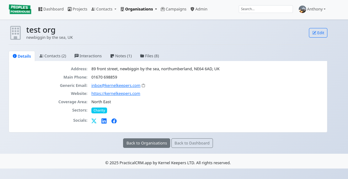 PracticalCRM Contact Detail View