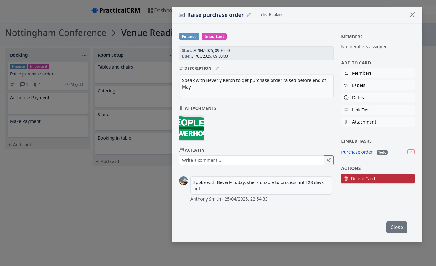 PracticalCRM Project Kanban Board Detail